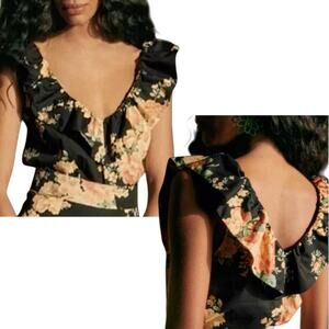 Sezane NWT Women’s ‘Gold’ Blouse Pila Floral Sleeveless, Black Size FR 42 US 10